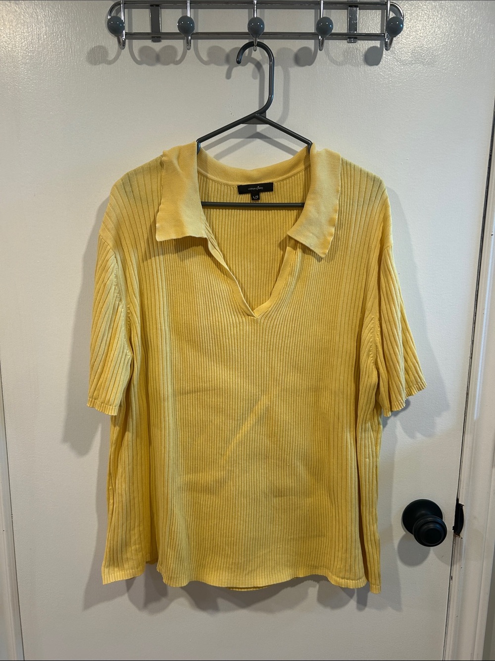 Cotton Ginny Yellow Ribbed Short Sleeve Polo Tee | Large Plus
